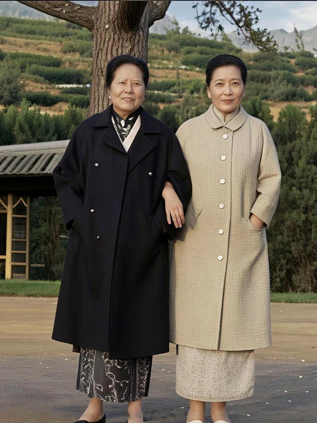 1968年，80岁的大姐宋蔼龄与71岁的小妹宋美龄合影。