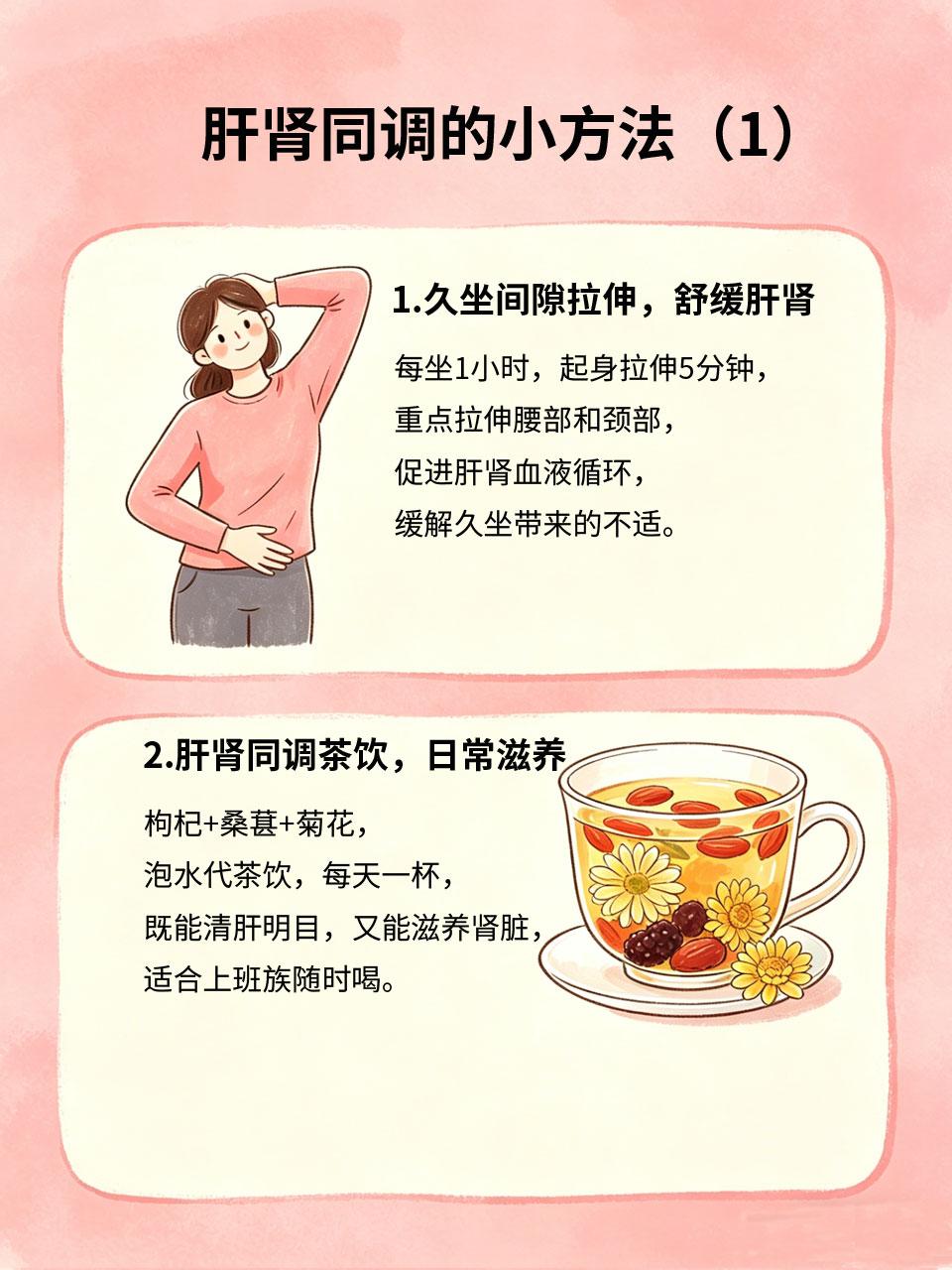 肝肾同调小方法，久坐上班族必备久坐上班族，长期熬夜、久坐不动、用眼过度，很容易