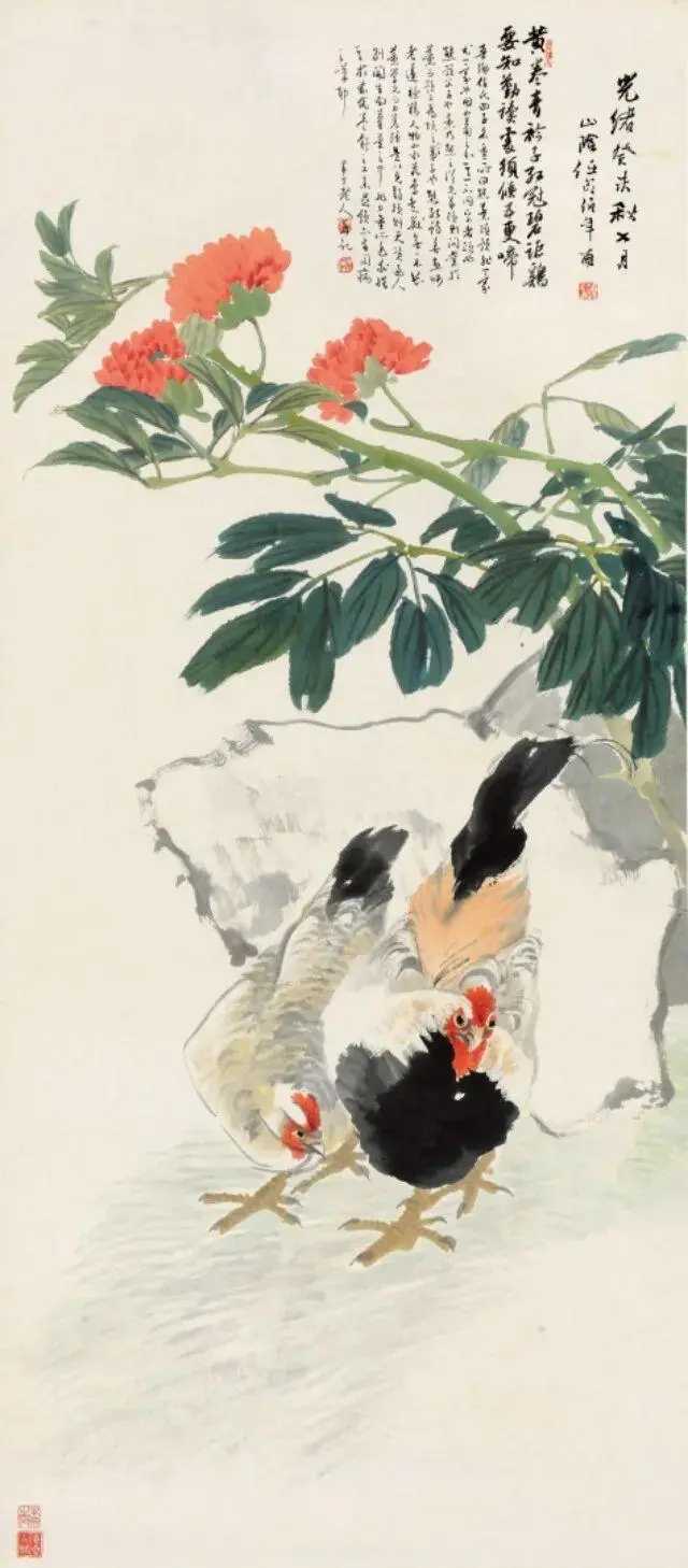 任伯年笔下的鸡，大“鸡”大利。任伯年（1840-1895），名颐，字伯年，是清末