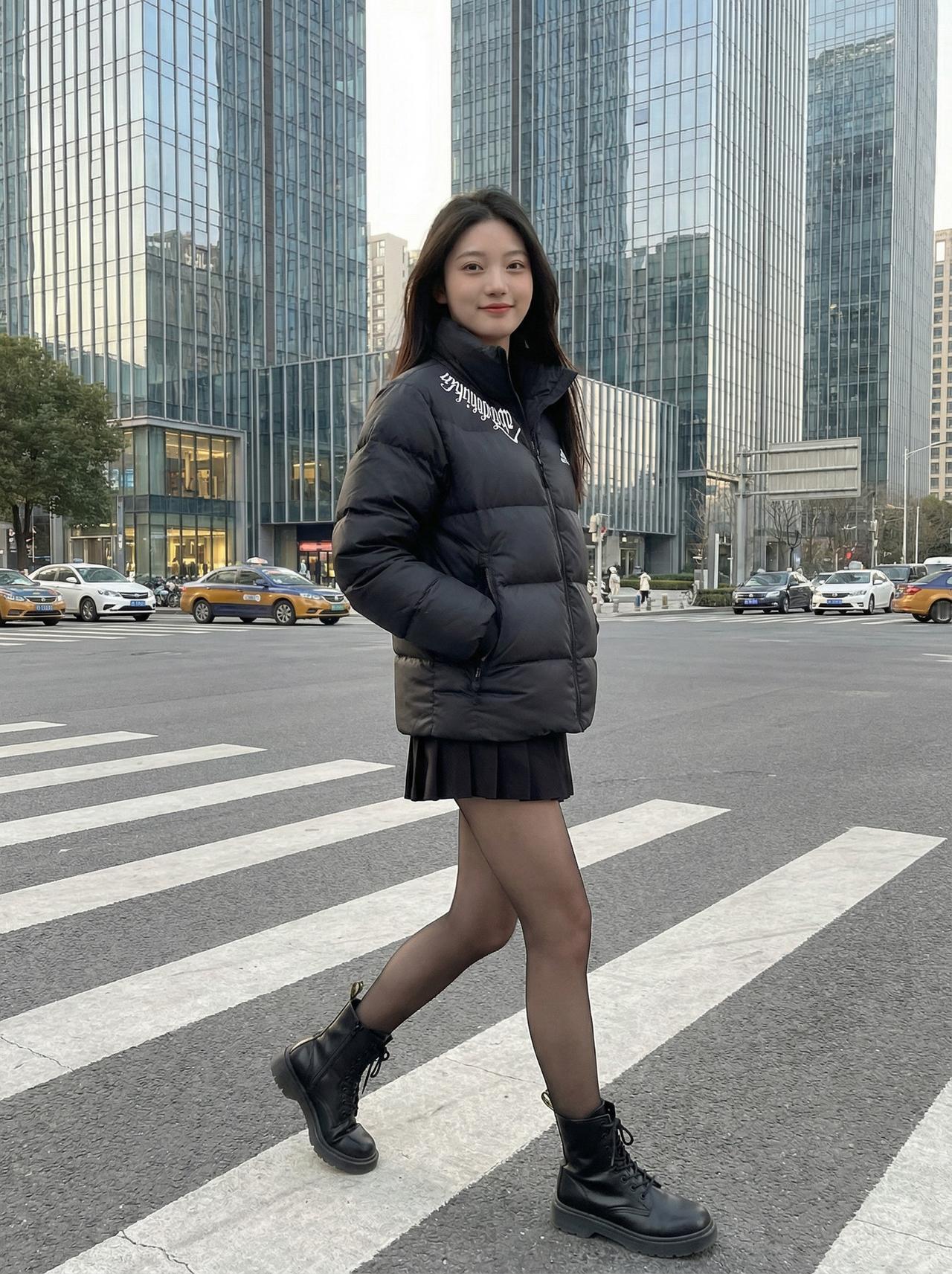 |||哥特字体印花超有个性左肩+右袖口双重点缀高立领保暖又显脸小搭配超短