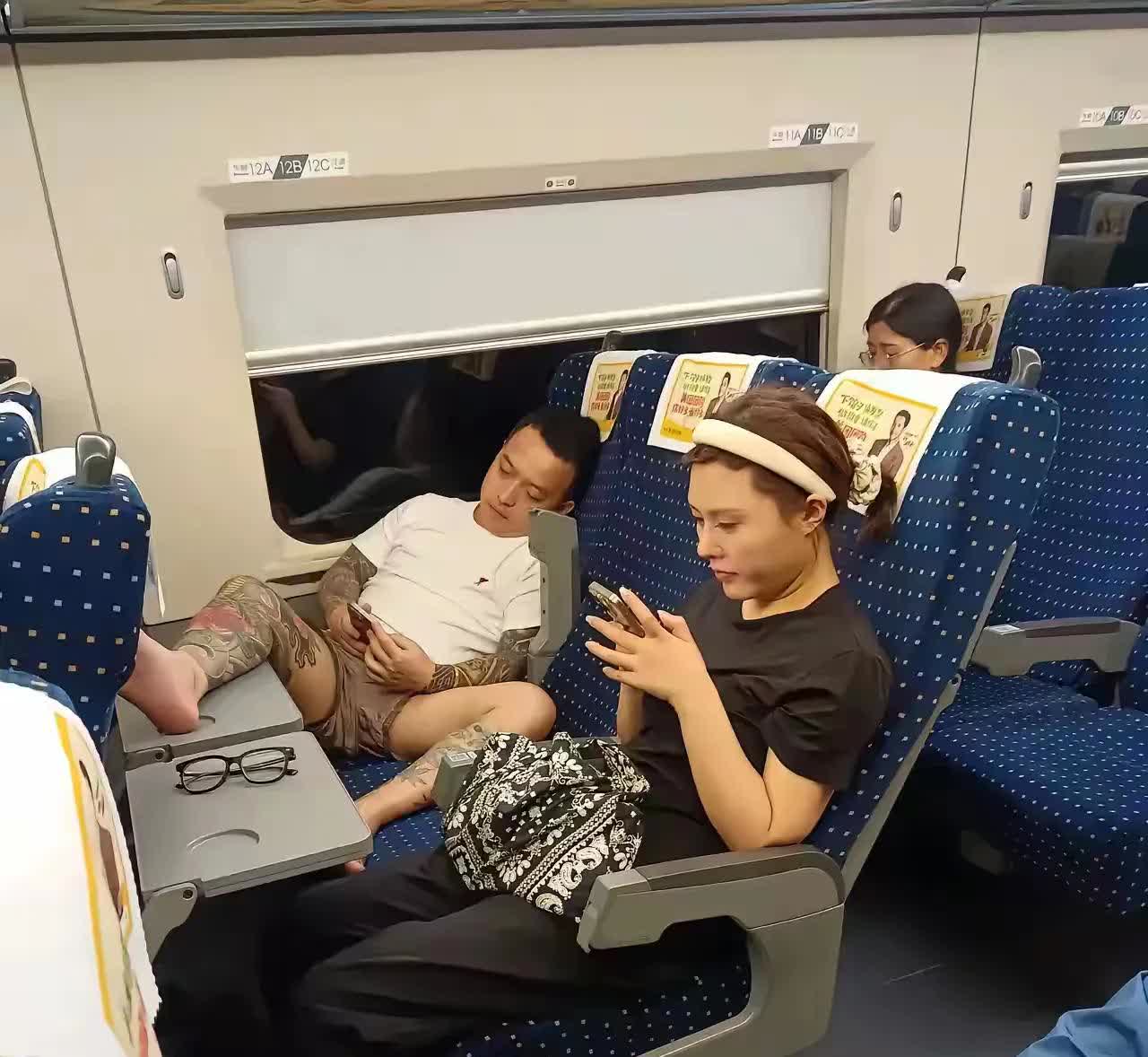 图片来源于网络。这不知道是哪个班次的高铁上的一幕，一个全身纹身的男子，穿个大