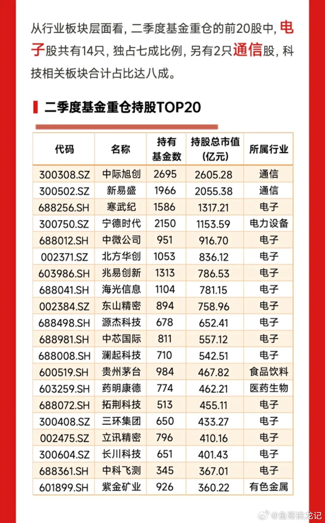 随着基金半年报业绩披露，抱团方向也逐步浮出水面。中际旭创、新易盛、宁德时代、寒武