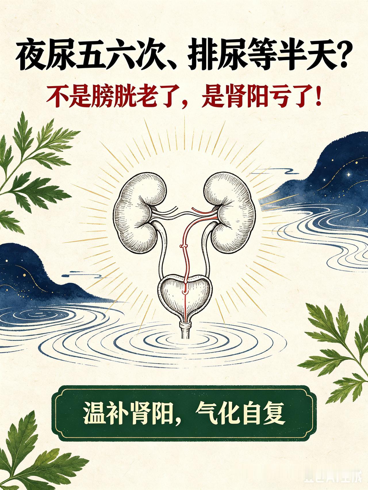 夜尿五六次、排尿等半天？不是膀胱老了，是肾阳亏了！五味药小方，温肾化瘀通水道中