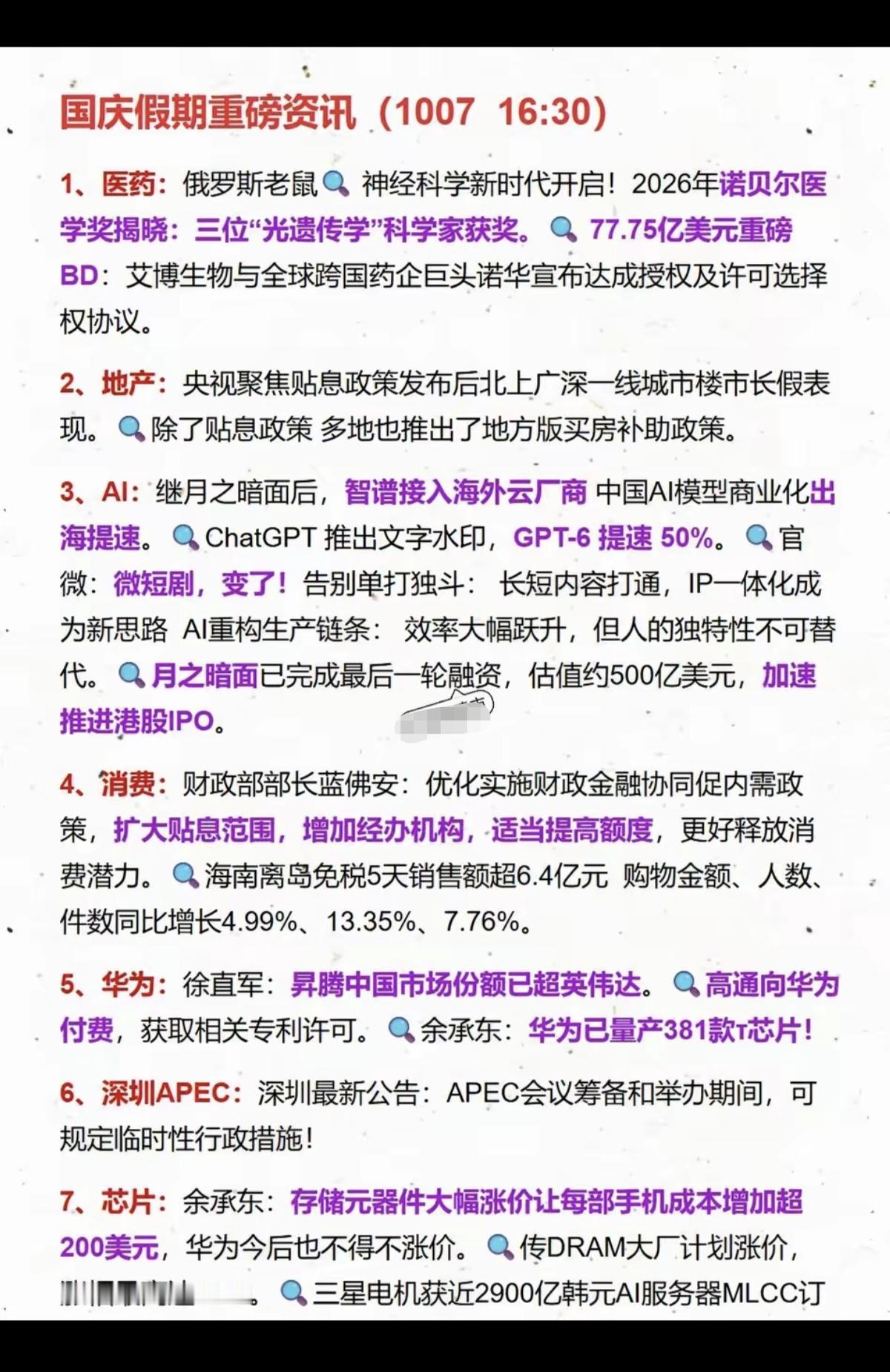 10.07周三假期：财经热点信息整理！1.医药，光遗传学2.房地产3