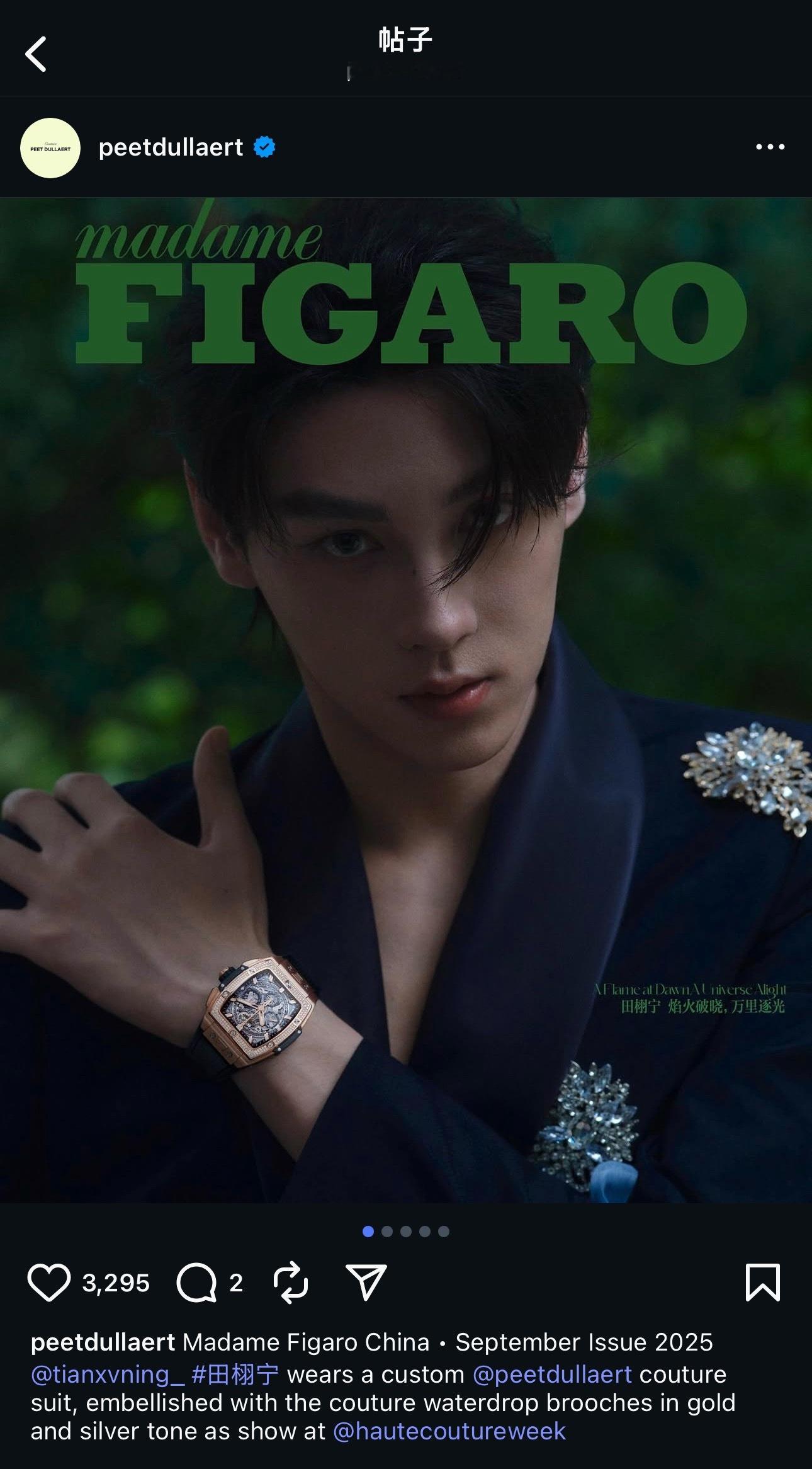 田栩宁｜MadameFigaro费加罗九月刊封面，解锁多个高定造型，首套高定特