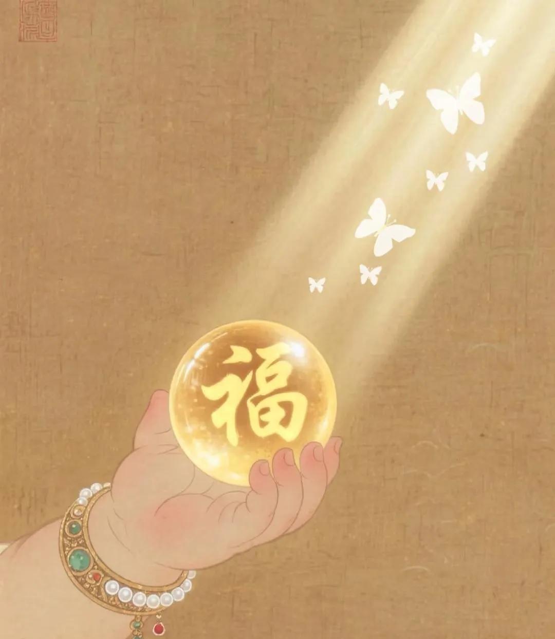 一福化百愁，当这束光打到这个福的时候，我们的福气就要到了。