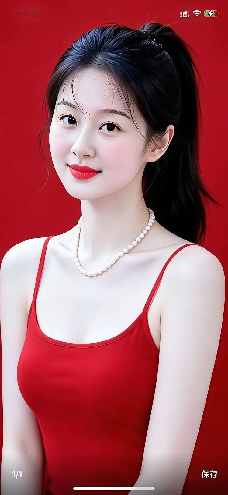 甜美少女风，红色吊带裙搭配珍珠项链，元气满满！💖👗✨