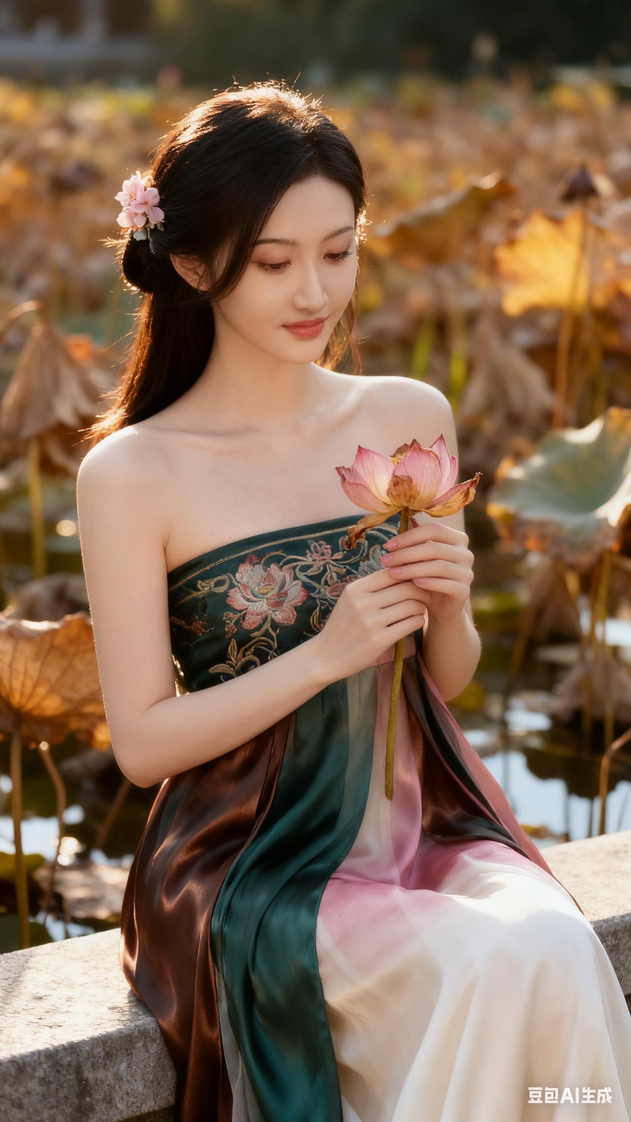 夏日荷塘仙子，轻盈飘逸，宛如画中人。