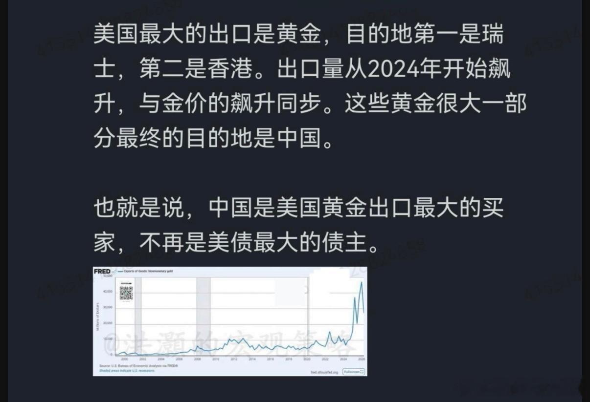 中国是美国黄金出口的第一大买家，不再是最大的美债持有者。问题是，美国为何要抛售黄