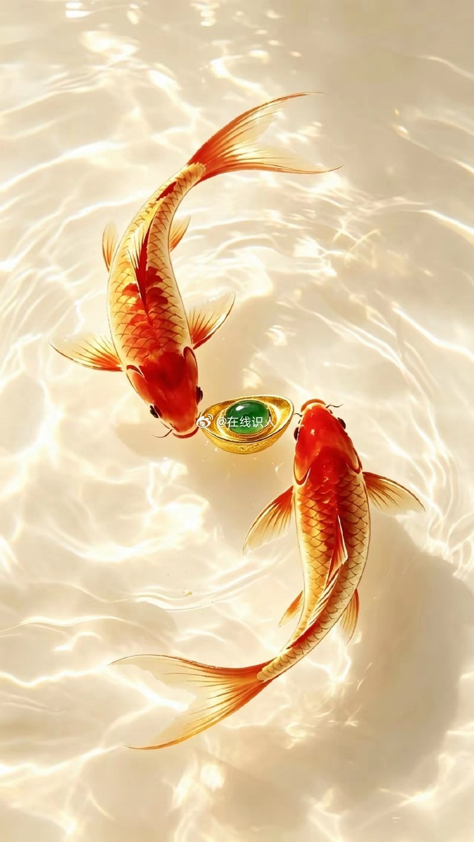 锦鲤绕元宝，好运自来，所求皆如愿。