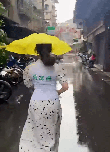 民进党的戴玮姗，我看你就是故意在雨中秀你的“好身材”，哪是什么为了发扇子？戴