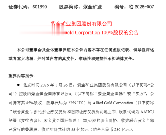 紫金矿业, 280亿元“扫货”金矿