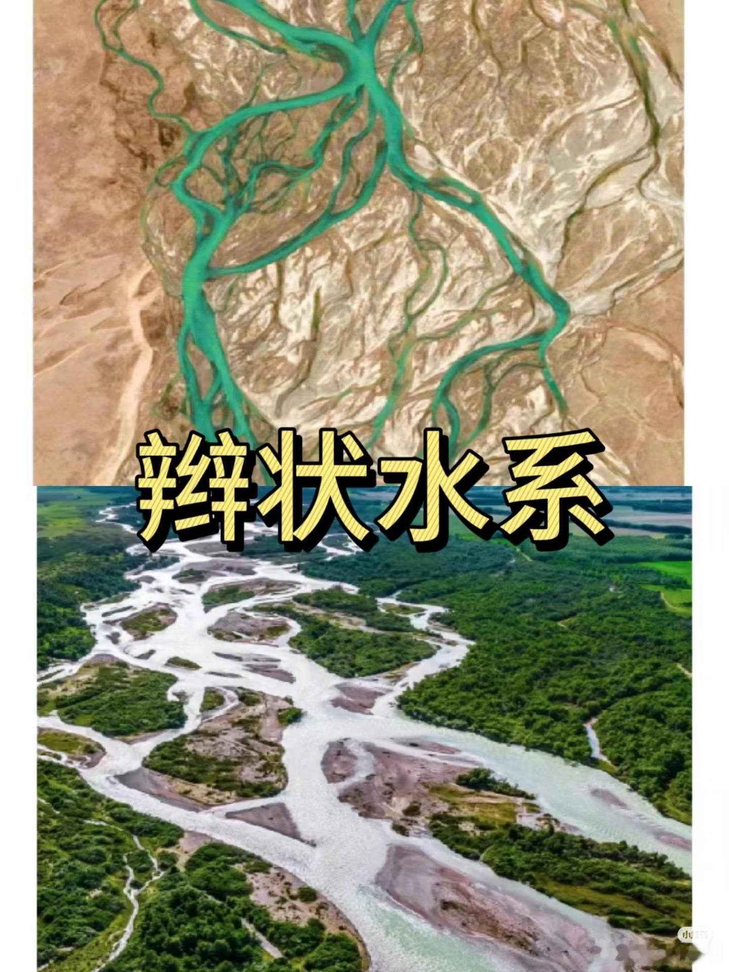 地质地貌高考地理｜辫状水系🏞️辫状水系是指在一个相对宽阔的河道中，水流被众多