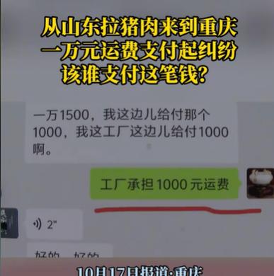 重庆，小张跑了1800多公里，从山东临沂运来一整车34吨猪肉，运费本该是1150