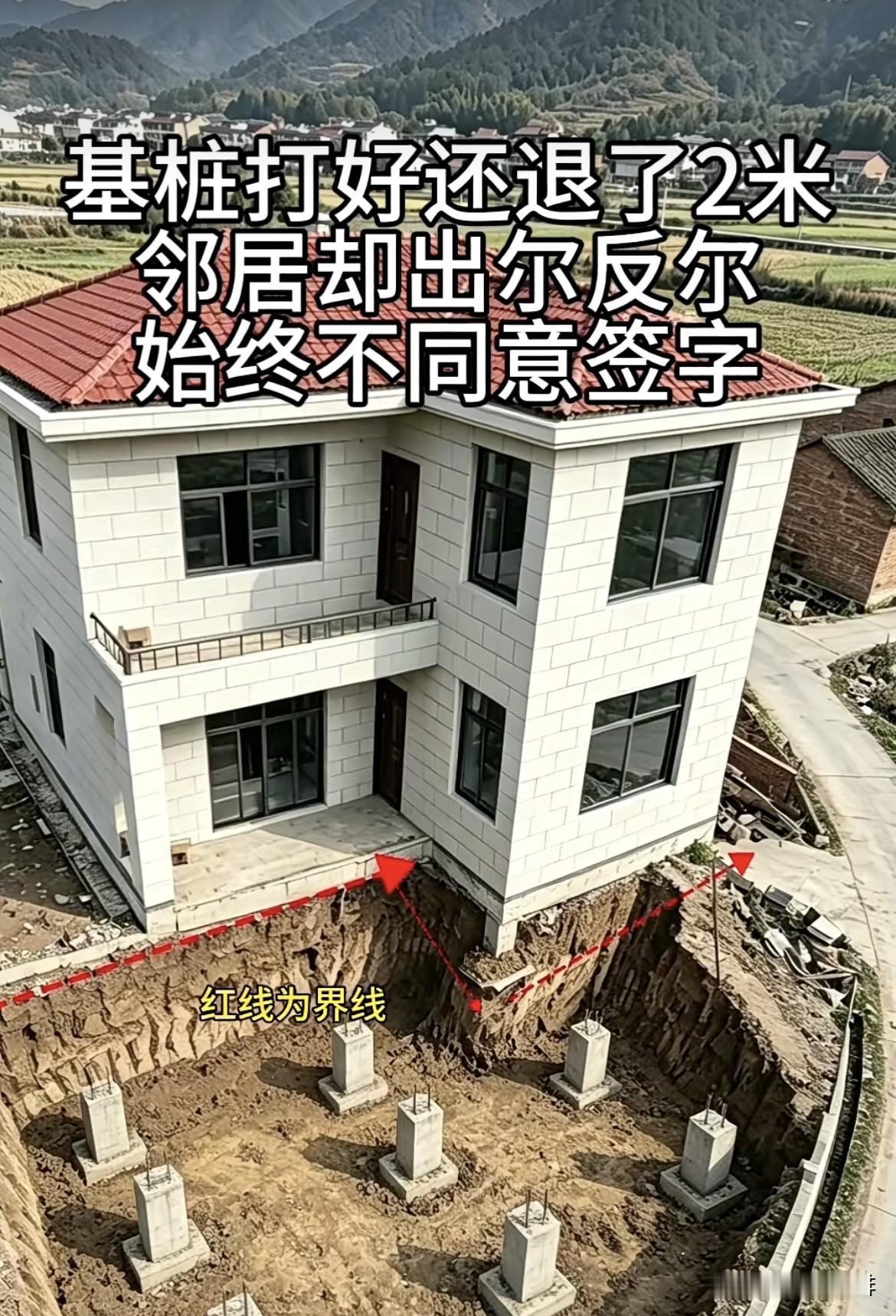 基桩打好还退了2米，邻居却出尔反尔，始终不同意签字[捂脸哭]这种情况该如何处