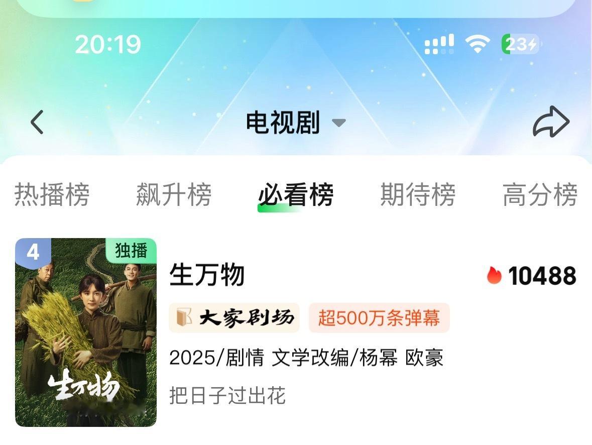 恭喜生万物热度破10488成为爱奇艺必看榜第4️⃣！太牛了太牛了！[点赞]冲10