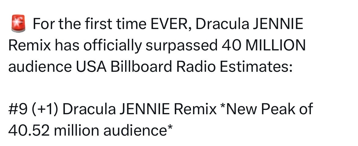 DraculaJennieRemix首次超过4000万电台❗️Billbo