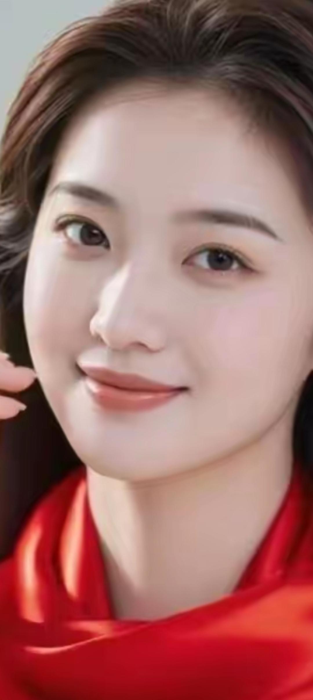 温柔甜美的微笑，红色丝巾的优雅，散发着自信与魅力。