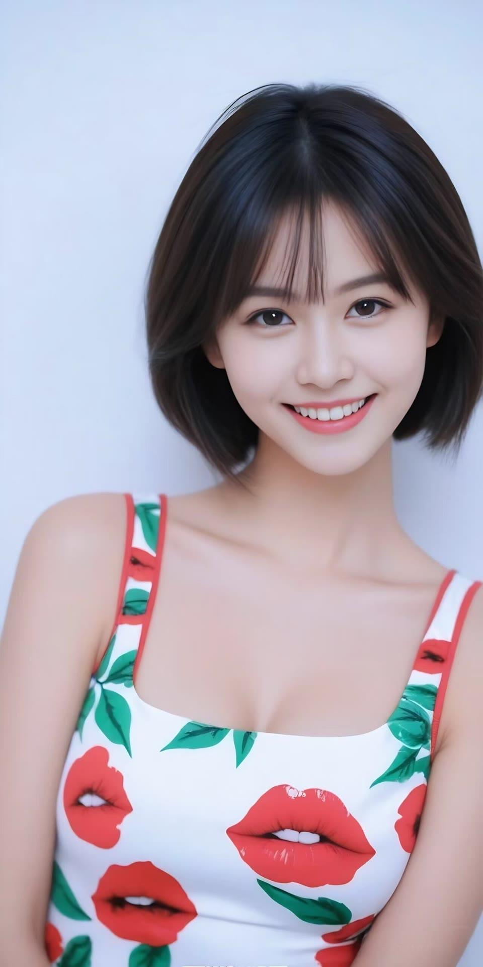 红唇轻启，笑语如花。