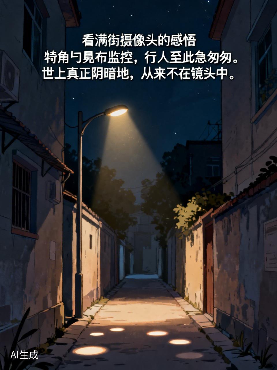 看满街摄像头的感悟犄角旮旯布监控，行人至此急匆匆。世上真正阴暗地，从来