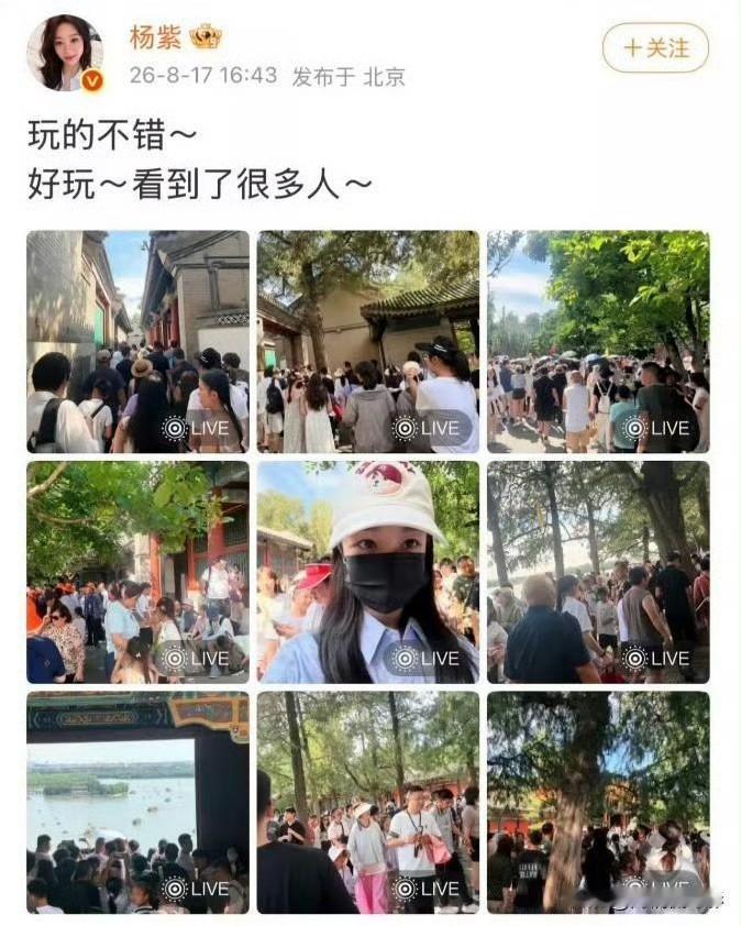 杨紫出游发布动态，照片里出镜的普通游客全都没有打码，实在欠缺分寸与常识。明星社交