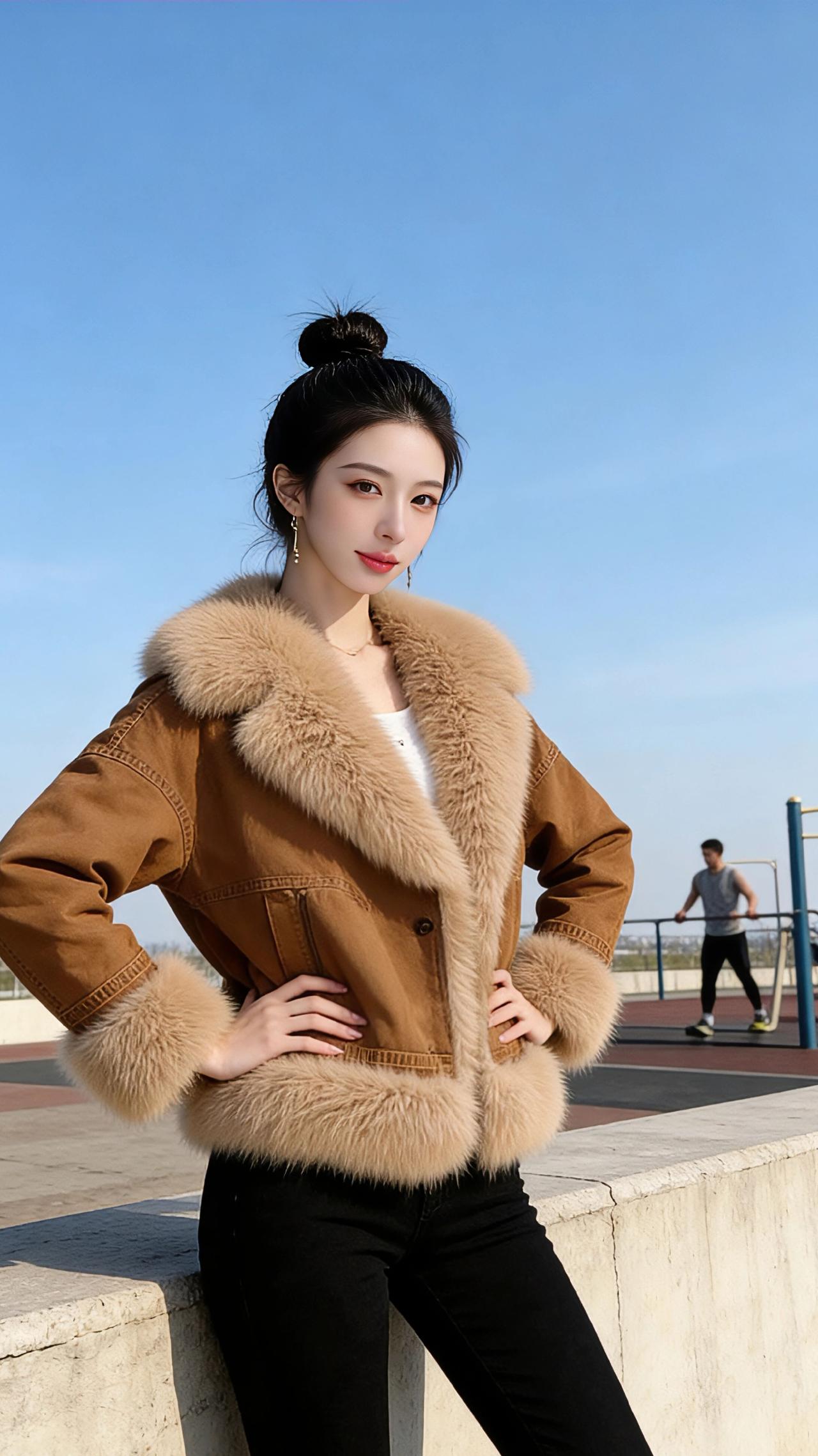 暖阳里的焦糖色温柔冬日的风裹着清冽的凉意，却被头顶的晴蓝揉碎了锋芒。我立在