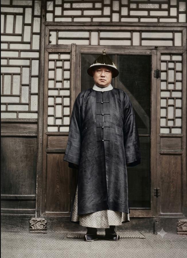 照片是末代“延恩侯”朱煜勋，一身清朝官服，却是朱元璋的后人。雍正年间，为了安抚
