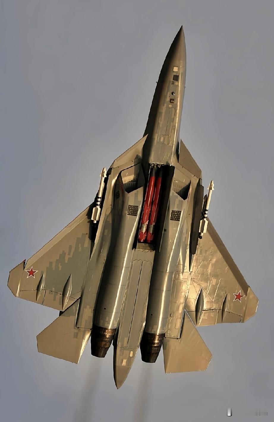 看到这两张照片从此对俄制苏57隐形战斗机有了新的认知。原来空空格斗导弹还可以这