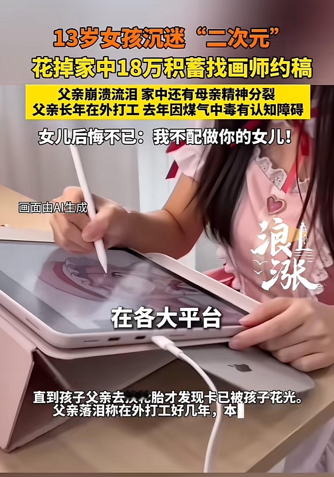 13岁女孩沉迷“二次元”，花光18万积蓄约稿，这事儿太让人震惊了！18万对普通家