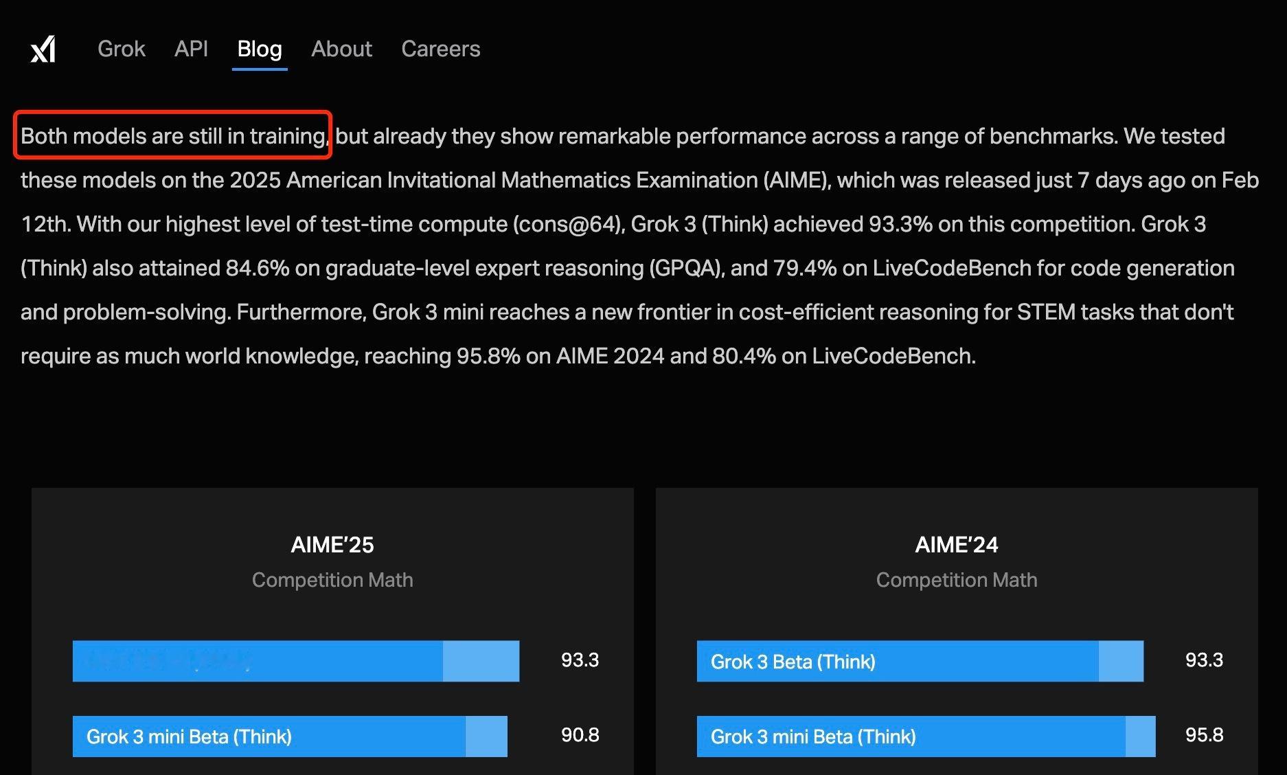 Grok3和Grok3mini都还在继续训练中。所以xAI一帮