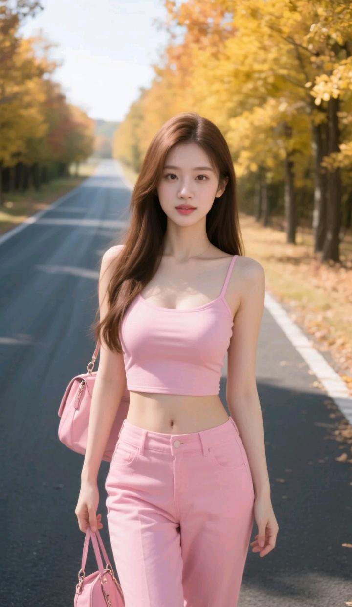 秋天路上，她穿粉色运动装。女人在婆家的底气到底来自哪里?粉色运动裤穿搭少女感