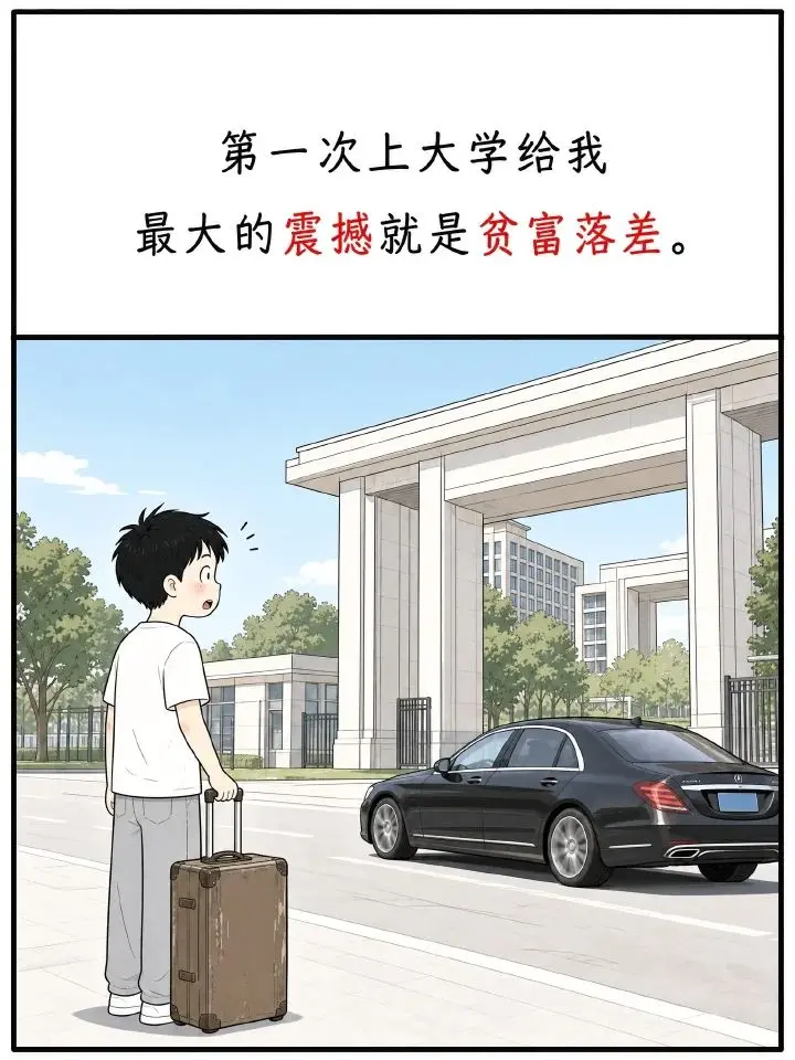 上大学第一天到学校，给我的最大震撼就是贫富落差