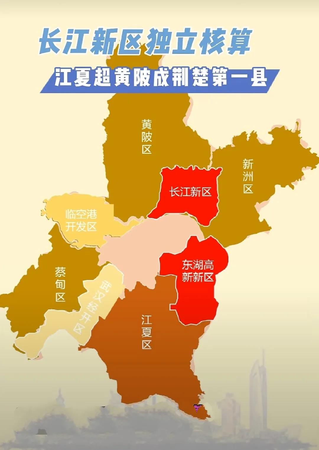 武汉市成立长江新区后，新洲区、黄陂区部分地区划入长江新区，经济实力大减。尤其是新