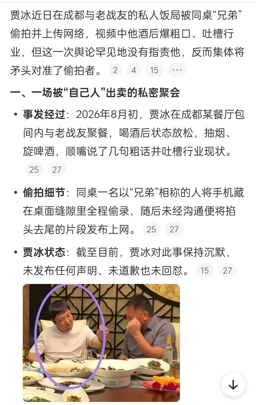 贾冰私人饭局被偷拍你以为大家都是好兄弟，其实