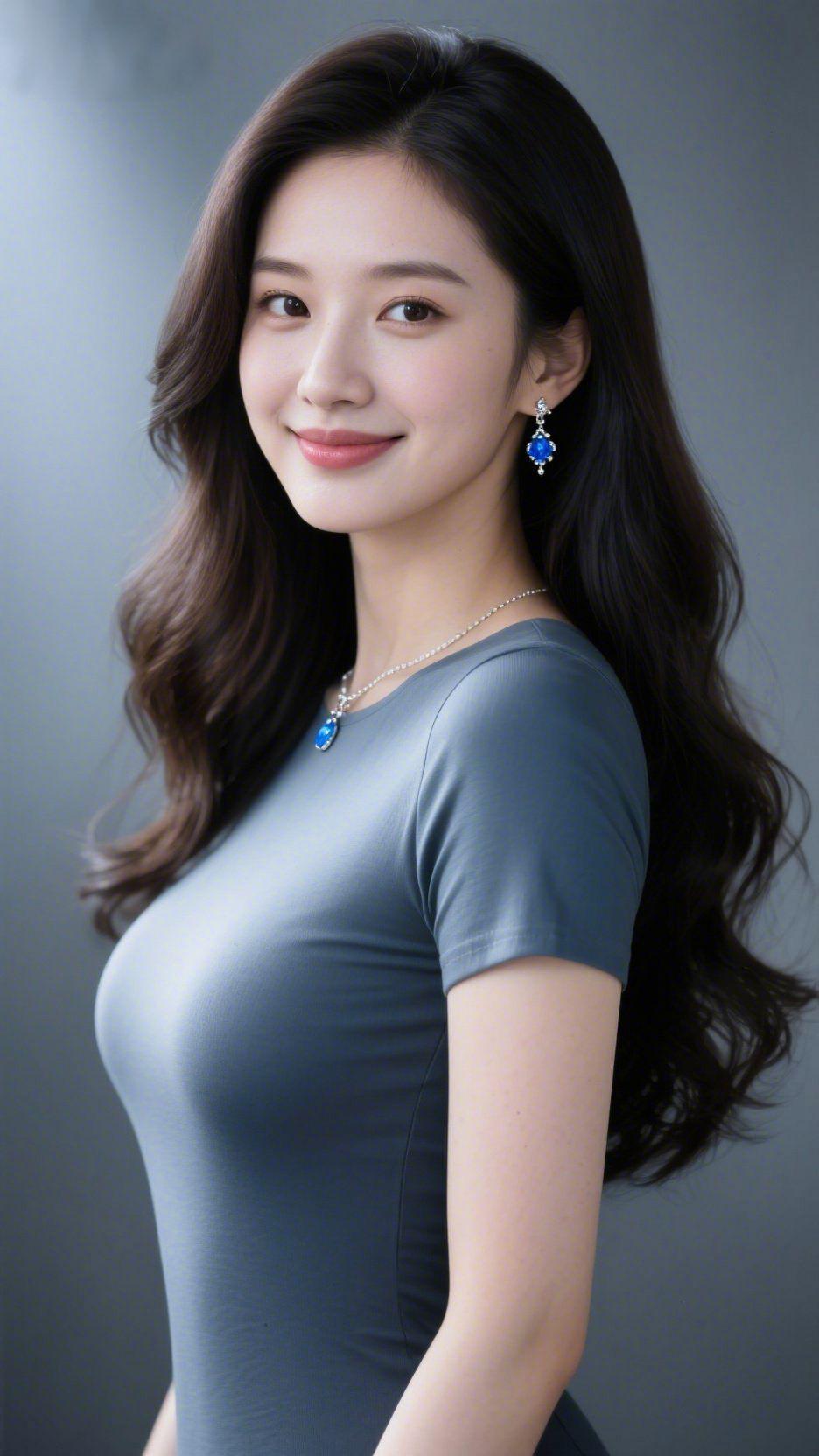 灰蓝衫影漾优雅浅灰调的背景漫着柔和的光晕，雾霾蓝短袖上衣带着柔和的舒适质感