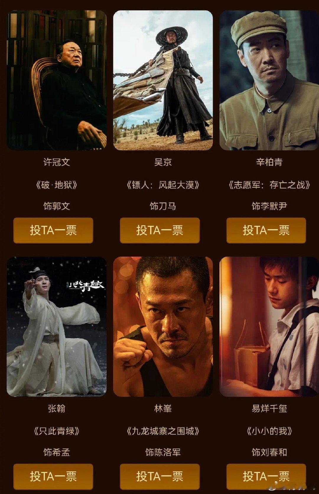 百花最佳男主投票，一共五位你选谁？大鹏《长安的荔枝》王宝强《唐探1900》古天乐