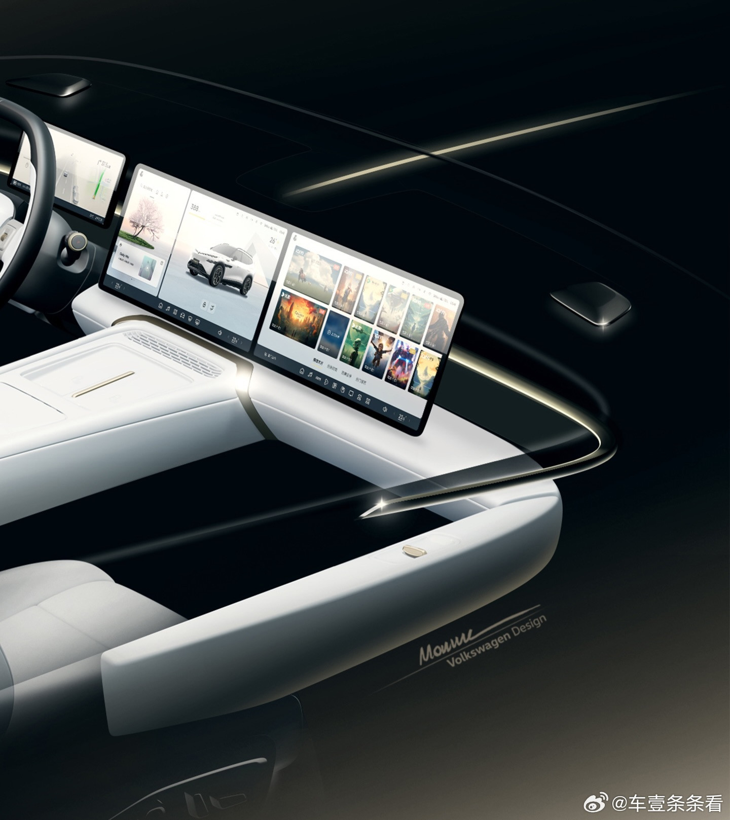 对标问界M9！大众+小鹏首款车内饰手稿曝光近日，大众汽车乘用车品牌首席设计师A