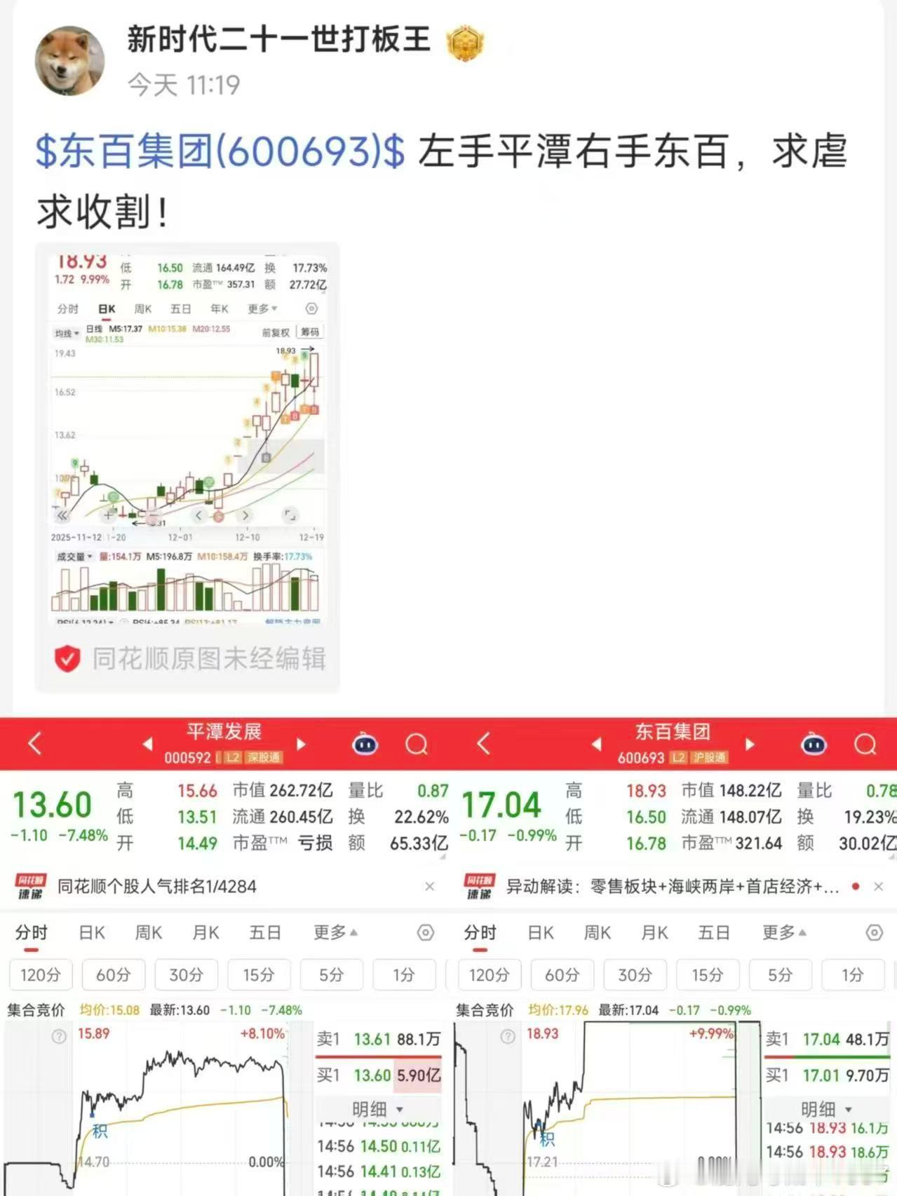 $东百集团(600693)$左手平潭右手东百，求虐求收割!贴吧打板王，你高调了