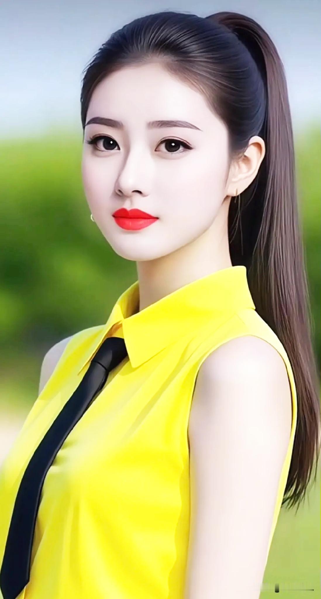 元气满满的黄色衬衫，搭配黑色领带，青春活力满满！🌞💛👗