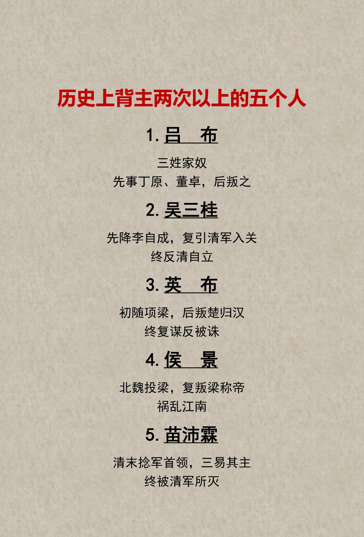 历史上背主两次以上的五个人