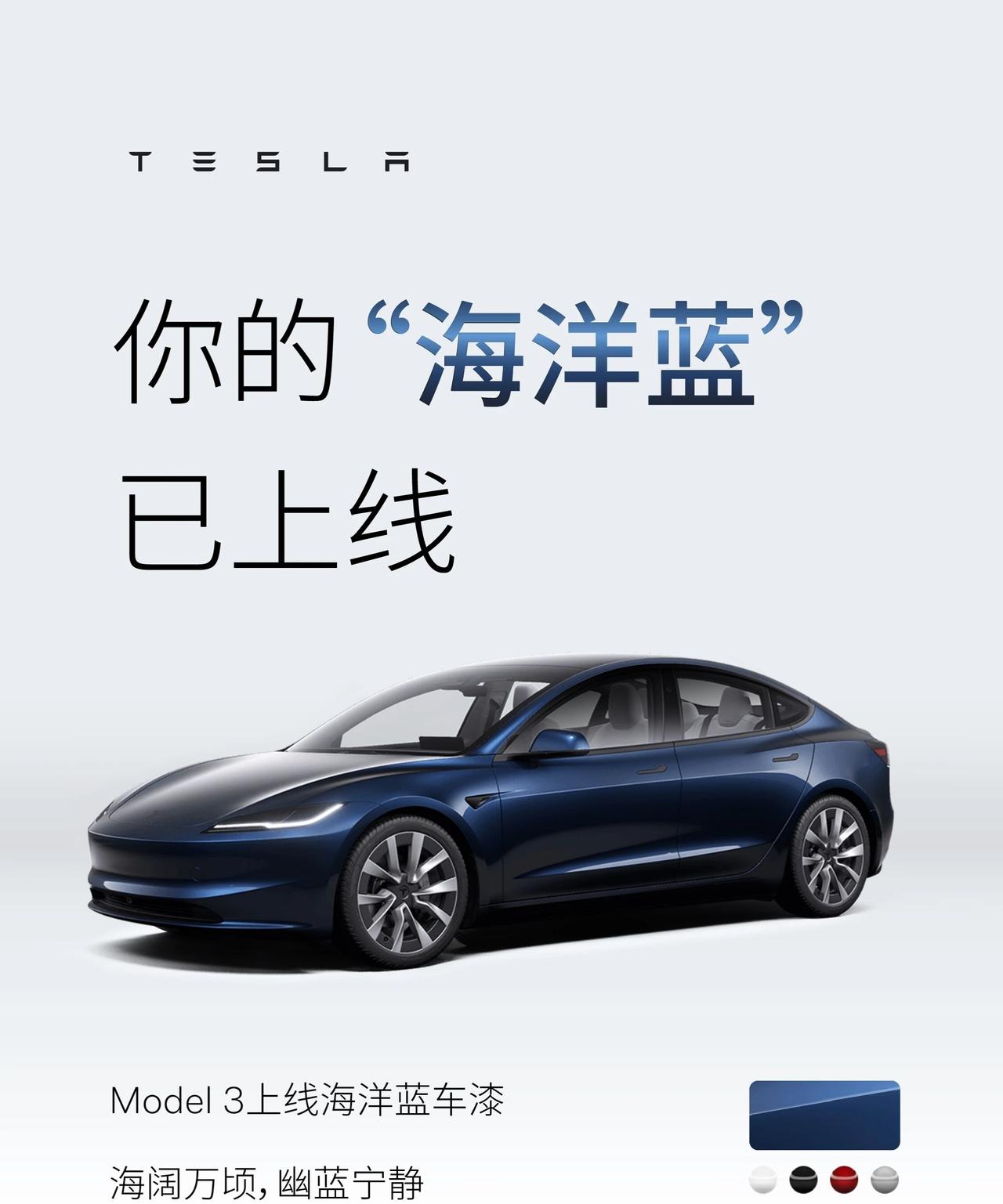 太有意思了，特斯拉和小米新车都蓝了！斯拉刚刚发布Model3新款海洋蓝车漆，紧