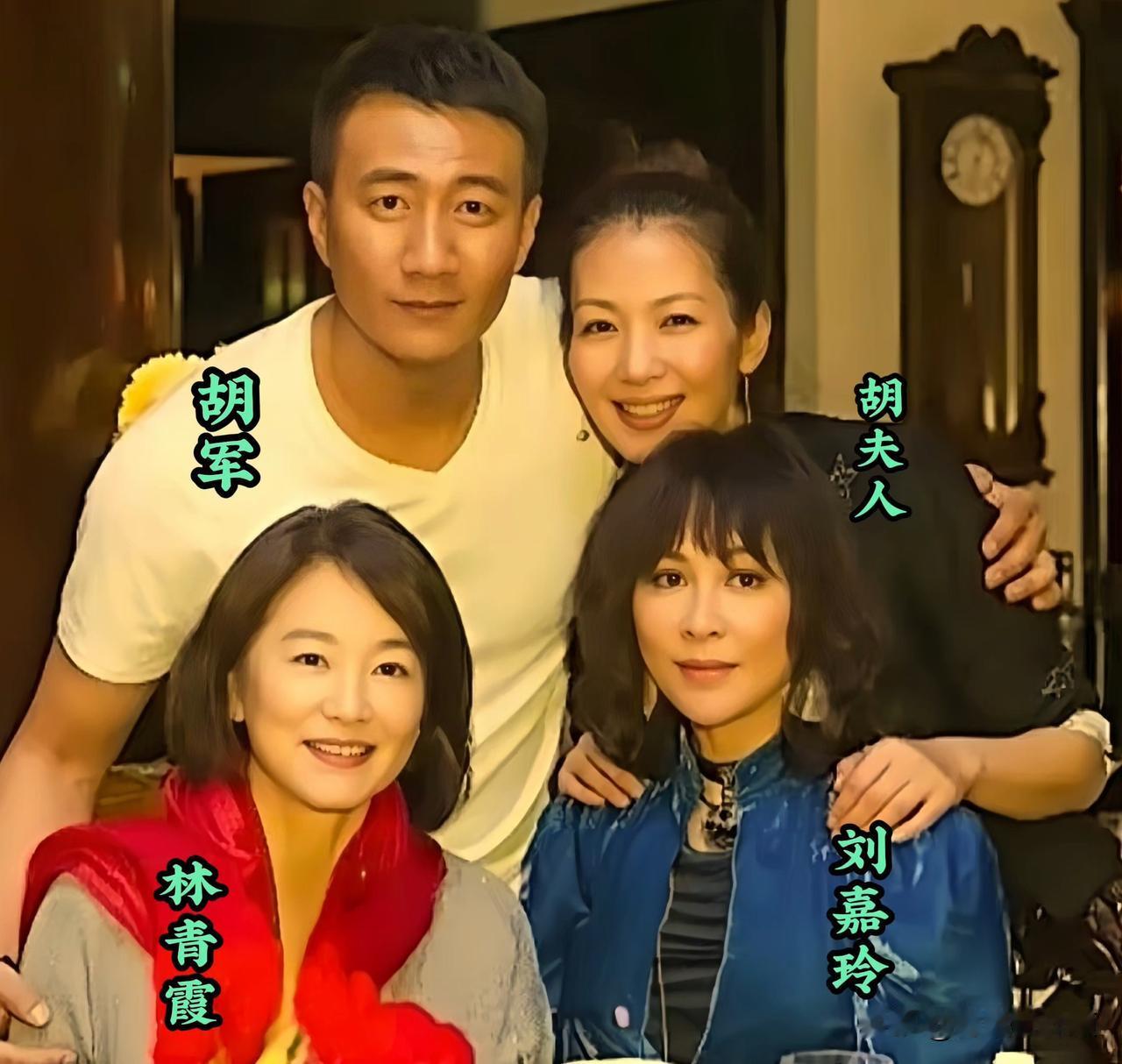 当林青霞遇见刘嘉玲，再加上胡军夫妇的温馨相伴，这张合影满是星光与温度。没有红毯的