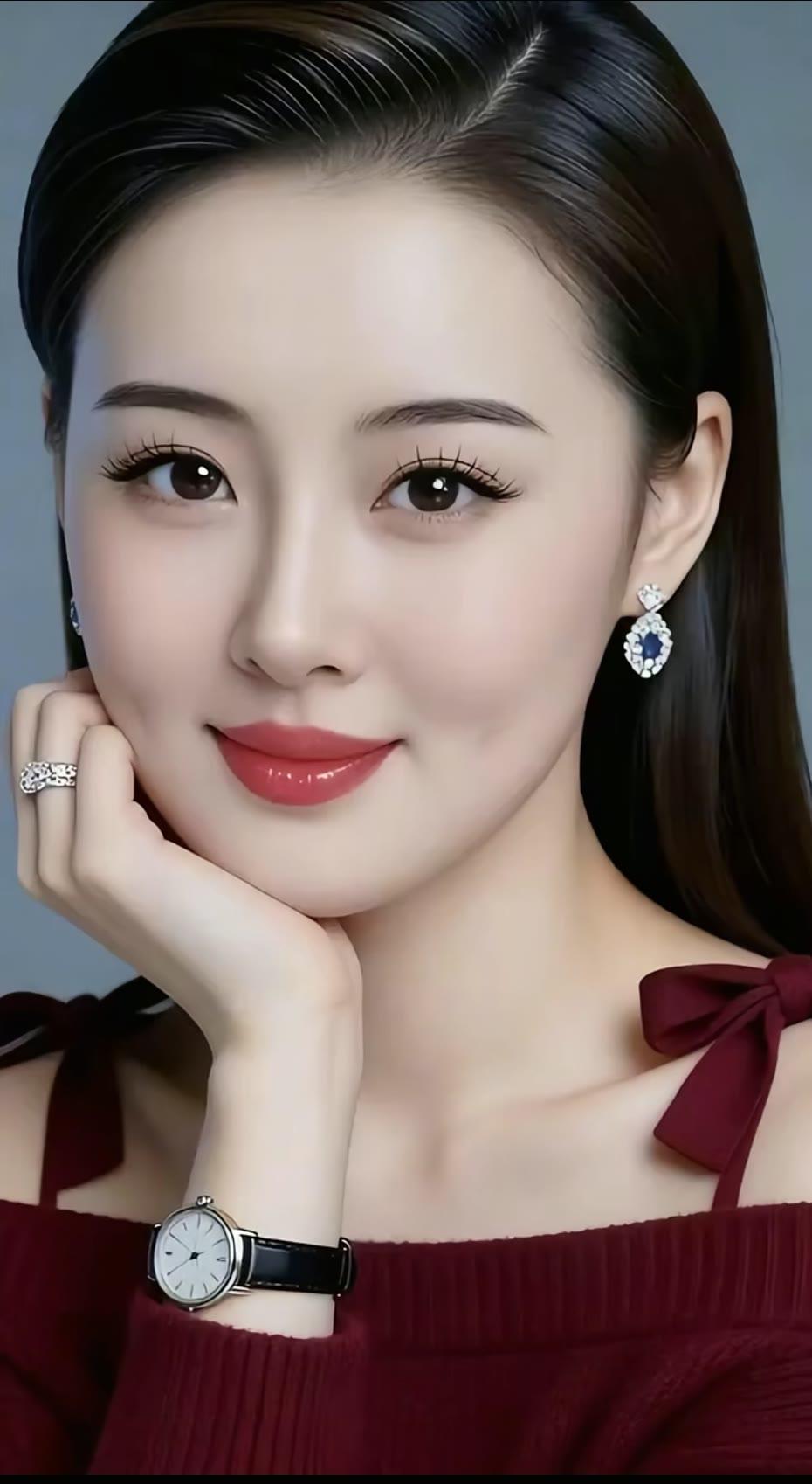 优雅红唇，迷人微笑，精致妆容，时尚穿搭，女神范儿十足！💄👗💎