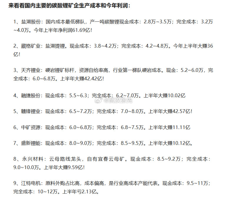 按图中这架势，碳酸锂跌到8w也不为过，上半年都赚麻了，现金流也充足，就算跌到8w