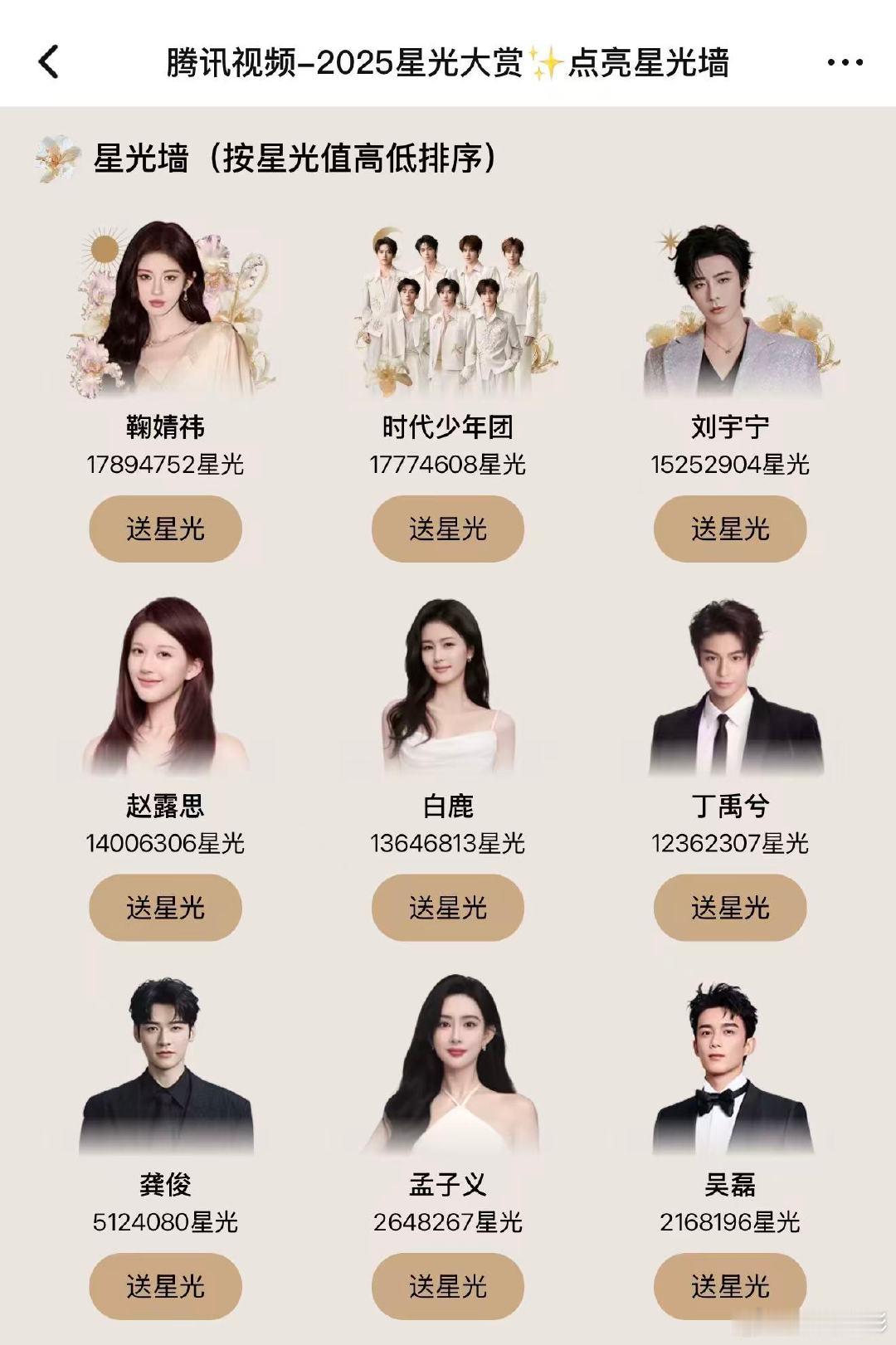 鞠婧祎星光大赏星光墙登顶鞠婧祎星光大赏星光墙第一12月13日，2025腾讯视频