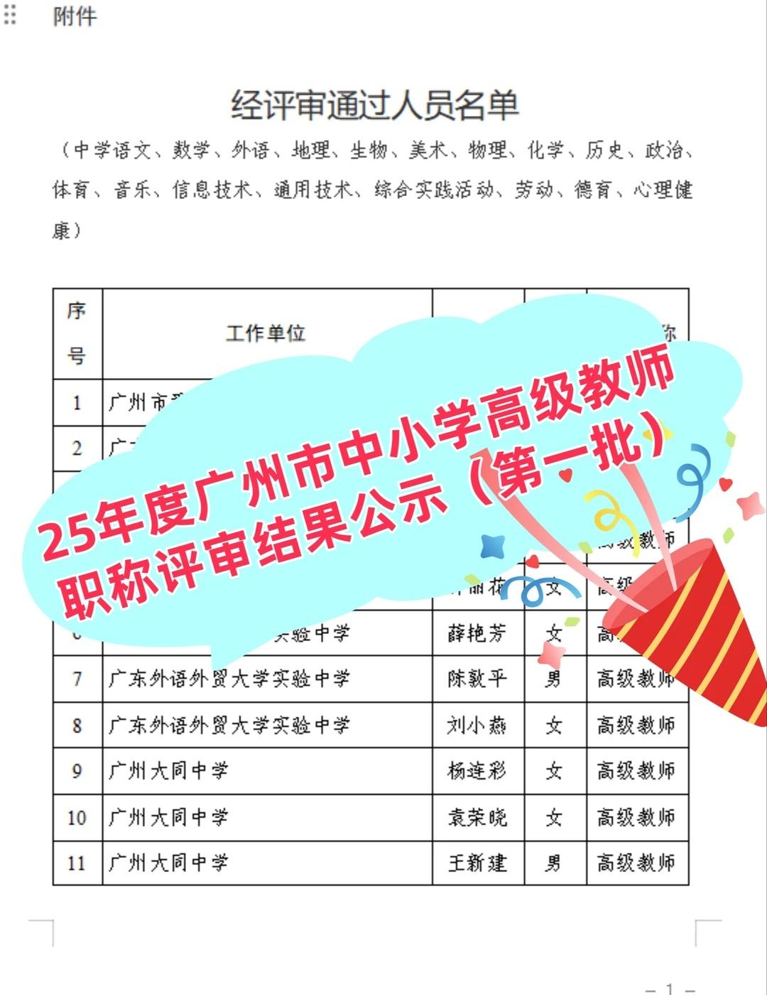 25年度广州高级教师第一批名单公示🎉2025年度广州市中小学高级教师职称