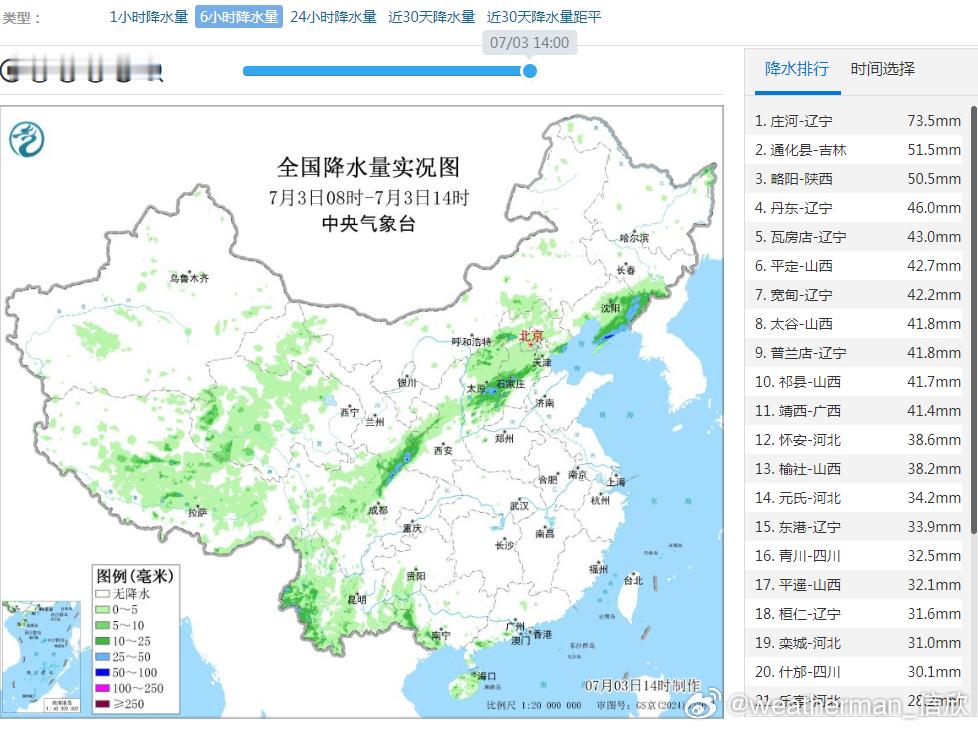 【强降雨和强对流】今天08-14时，雨带依然呈现西南-东北走向，雨带边界与副热带