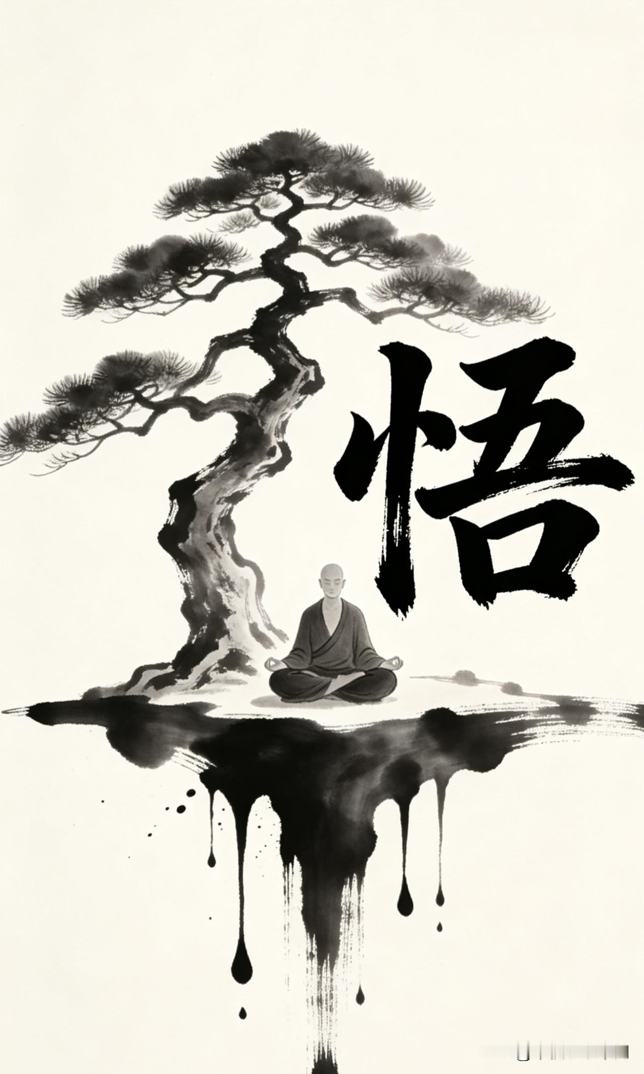 人生如墨，浓淡皆是修行，皆是人生。古松不语，静坐不言，却藏着最通透的道理，象征着