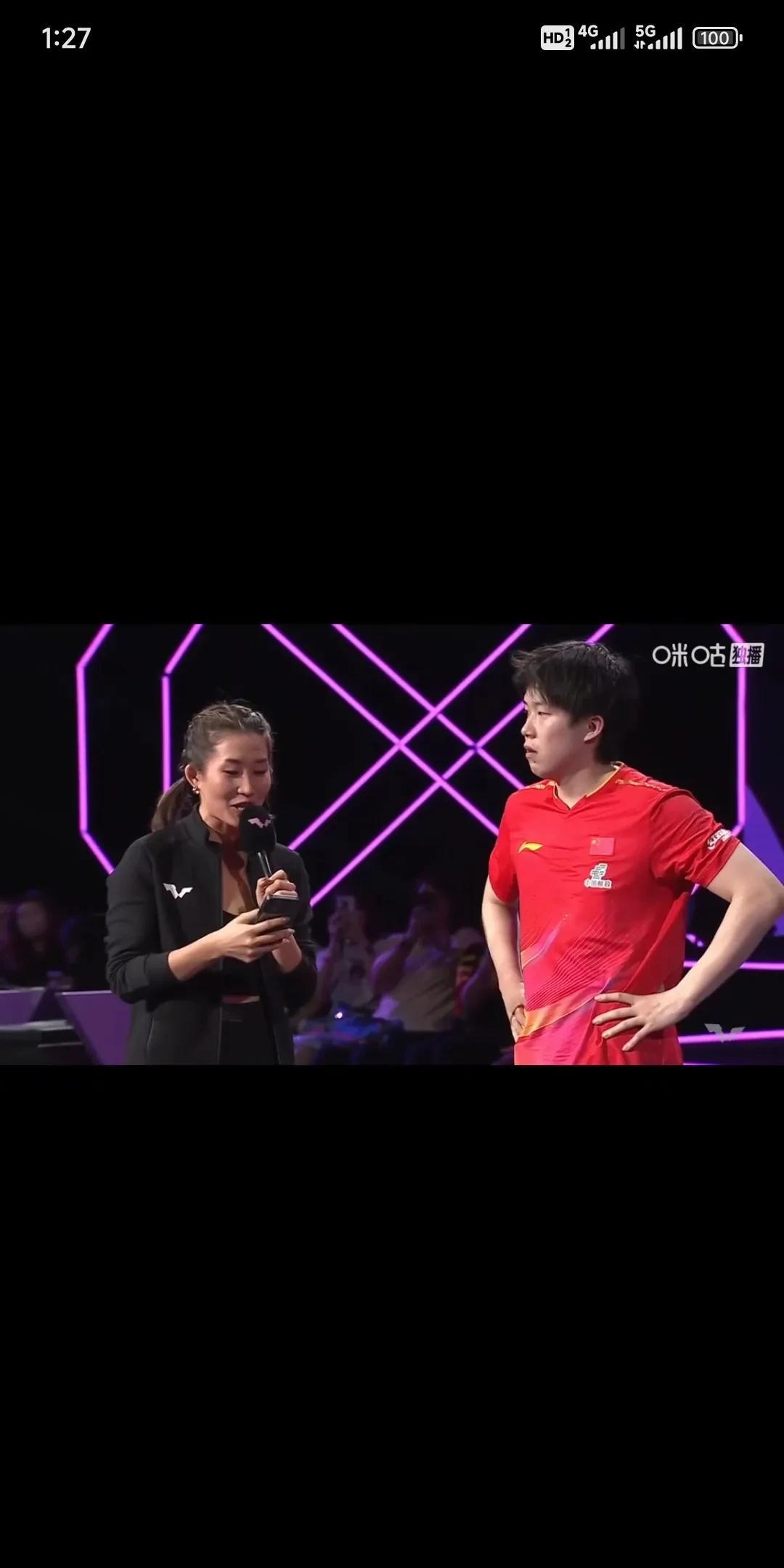王楚钦4:1胜户上后，主持人问:王楚钦这是你wtt100场胜利！有个感想？