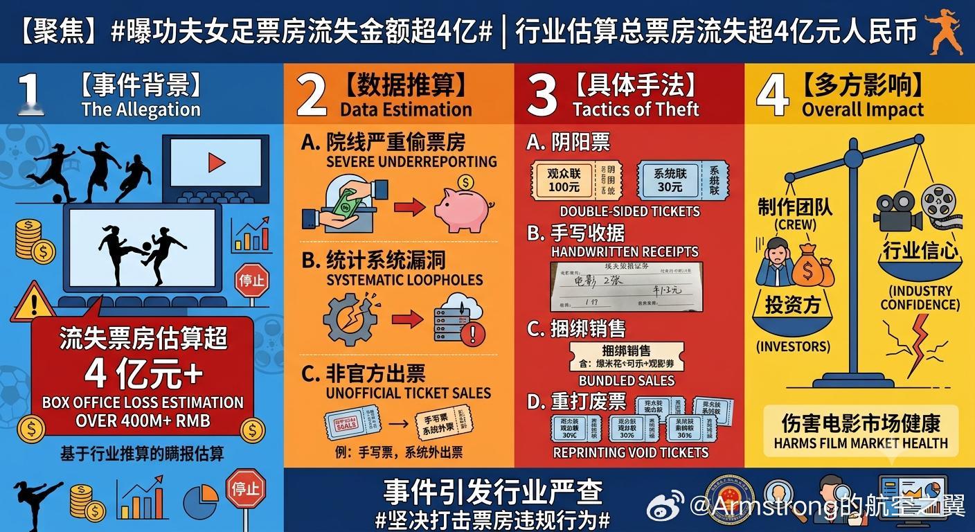 曝功夫女足票房流失金额超4亿：大量观众在社交平台爆料，全国多地影院存在系统性的